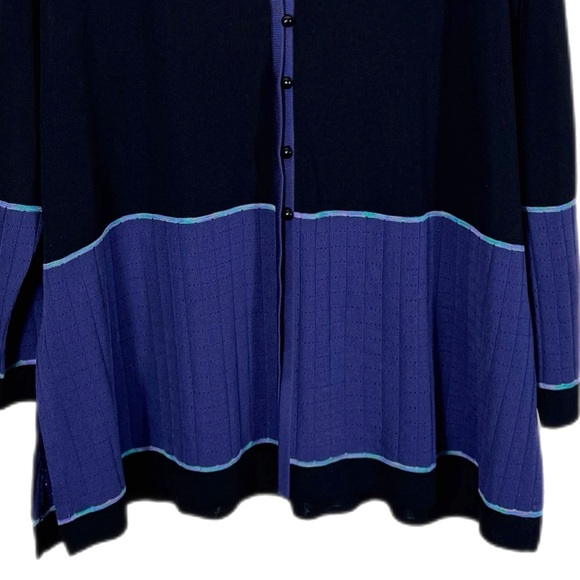 Exclusively Misook Vintage Striped Button Front Knit Cardigan 1X Purple Black - Picture 3 of 9
